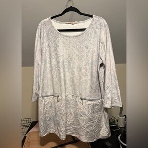 Soft Surroundings Dello Tunic Velvety Pullover Zipper Pockets 3/4 Sleeves XL